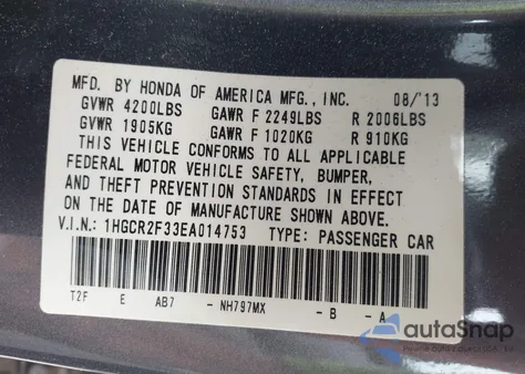 2014 Honda Accord Lx z USA, uszkodzony, nr VIN 1HGCR2F33EA014753